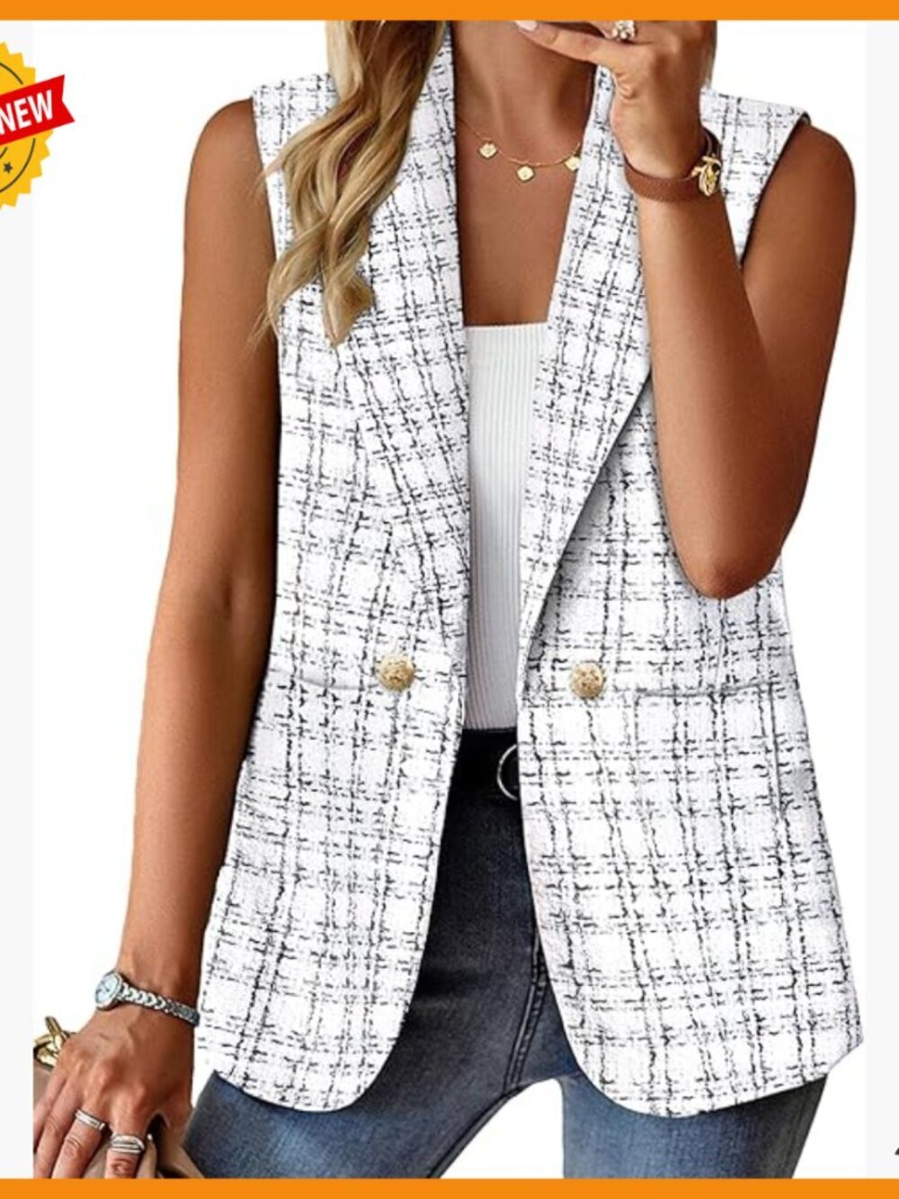 Sleeveless Tweed Blazer Vest Fully Lined Business Casual Office Work Top